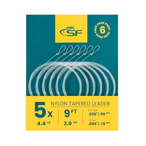 SF Pre-Tied Loop Fly Fishing Tapered Leader Nylon Clear Trout Freshwater Saltwater Bonefish Permit Bass Salmon Steelhead 7.5FT 9FT 10FT 12FT 15FT 0X 1X 2X 3X 4X 5X 6X 7X - size: 9FT-5X, style: Freshwater Knotted 6-pack