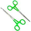 German Vinyl Grip Locking Straight & Curved Hemostat -Hemostat Forceps- Stainless Steel Locking Tweezer Clamps - Ideal Hemostats for Nurses, Fishing Forceps, Crafts and Hobby (Green STR+CVD 6.25")