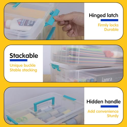 TERGOO 2 Layer Plastic Storage Containers with Lids, Multipurpose Clear Stack & Carry Box, Portable Craft Organizers and Storage Bin for Organizing Art & Craft, Sewing, Makeup, Nail Supplies (Blue) - color: Blue