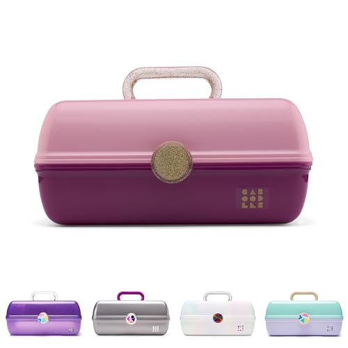 Caboodles On-The-Go Girl Makeup Box, Two-Tone Pink on Violet, Hard Plastic Makeup Organizer Box, Built-In Mirror, Secure Latch for Safe Travel, Spacious Storage for Large Items - color: Pink Over Violet