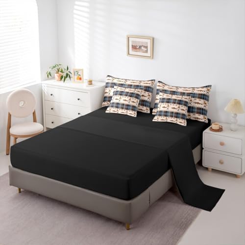 Erosebridal Big Fish Comforter Set with Sheets Twin Size Aztec 7-Piece Bedding Set for Kids Boys Girls Retro Rustic Buffalo Plaid Cabin Farmhouse Blue White Brown Lightweight Bed in A Bag - color: Blue White Brown, size: Twin