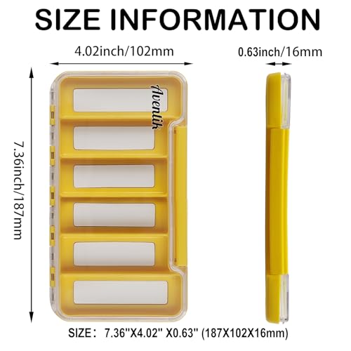 Aventik Waterproof Fly Fishing Boxes Super Slim Transparent Plastic Easy Grip Foams Multi Magnetic Compartments Fishing Tackle Storage Trags Orange 7.36"X4.02"X0.63" (H046-6C) - style: H046-6C