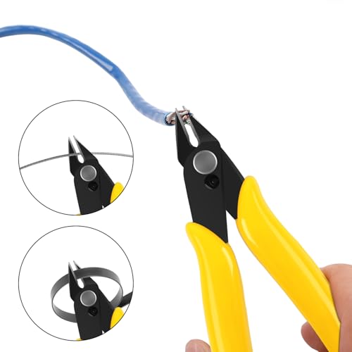 HongWay 5pcs Micro Flush Cutters, Wire Cutter with Internal Spring, Diagonal Cutters for Electronics, Heating Wire, Model Sprue, Soft Copper Wire Snips, 5 Inches, Yellow - color: Yellow