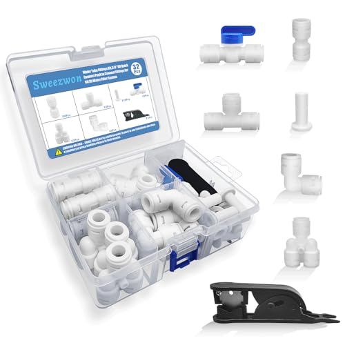 Water Tube Fittings Kit, 3/8" OD Quick Connect Push to Connect Fittings for RO/DI Water Filter System (Ball Valve+ T+ I+ L+ Y+ Professional Tubing Cutter, 32Pcs) - size: 3/8 inch,32Pcs