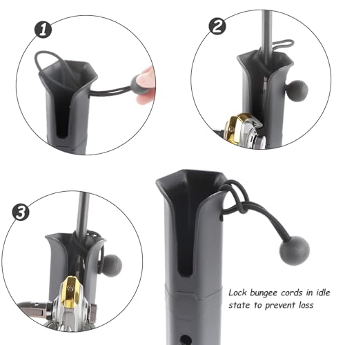 VTurboWay 3-Tube Adjustable Fishing Rod Holder, Removable Pole inserter, Self-Adhesive for Fishing Box Cooler, Drilling installation for Boat Yacht Kayak Fishing, Spinning Plastic, Black