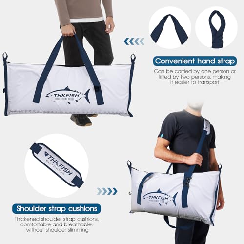 THKFISH Insulated Fish Cooler Bag, Fish Kill Bag for Caught Fish Ice Cold - color: White-Blue, size: 40*16IN