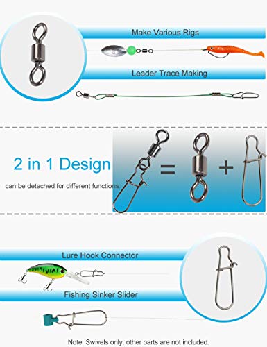 Fishing Swivels Snaps Set, Rolling Bearing Swivel with Duo Lock Snap Connector for Saltwater Freshwater Fishing