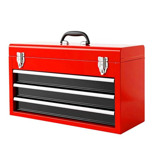 BIG RED Metal Tool Box, 20.5-inch, Portable Metal Tool Box with 4 Drawers, Small Tool Chest with EVA Liners, Ball Bearing Slide Drawers Locking & Powder Coated Finish, Multi-Function Tool Organizer - color: Red&Black, size: 20.5 Inch