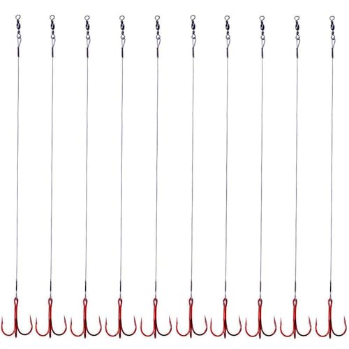 5-10pcs Fishing Treble Hook with Leader Nylon Coated Fishing Wire Leader with Swivel 3/0 2/0 1/0 1# 2# 4# 6# - color: Gray Leader, size: 2#-10pcs