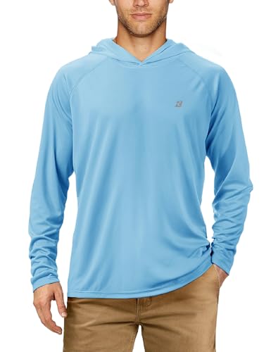 Roadbox UPF 50+ Fishing Shirts for Men, Long Sleeve UV Sun Protection Hoodie, Outdoor Hiking Running Swimming Rash Guard - color: 1 Pack-light Blue, size: Large