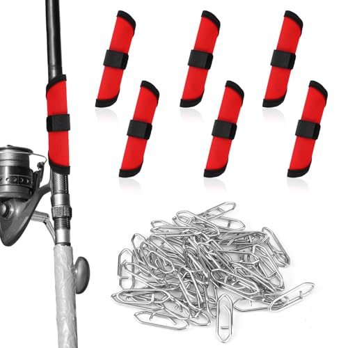 BOXOB 6pcs Fishing Hook Covers, 5.91 Inch Fishing Lure Covers with 50 Stainless Steel Speed Clips Fish Bait Protector Gloves Fish Pole Sleeve Wraps Essential Gear for Fishermen