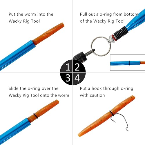 Reaction Tackle Wacky Rig Tool and O-Rings for Soft Plastic Worms, Bass Fishing Wacky Rig and Neko Rig Stick Bait Setup for Largemouth and Smallmouth - color: 125 Crawfish Orange O-rings