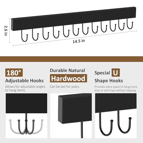 ZEDODIER 2 Pack Necklace Organizer Wall Mount, Wooden Jewelry Hanger Necklace Holder with 24 Hooks,Hanging Jewelry Organizer, Black - color: Black