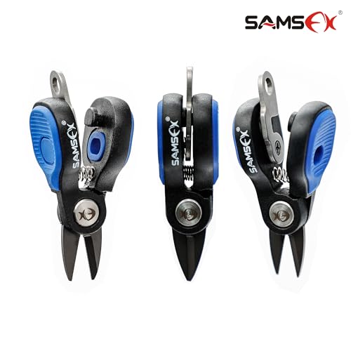 SAMSFX Fishing Nipper with Retractable Tether, Stainless Steel Blades that Cut Braid, Mono and Fluoro Lines, SNIP, Fishing Line Cutters (Blue) - color: Blue