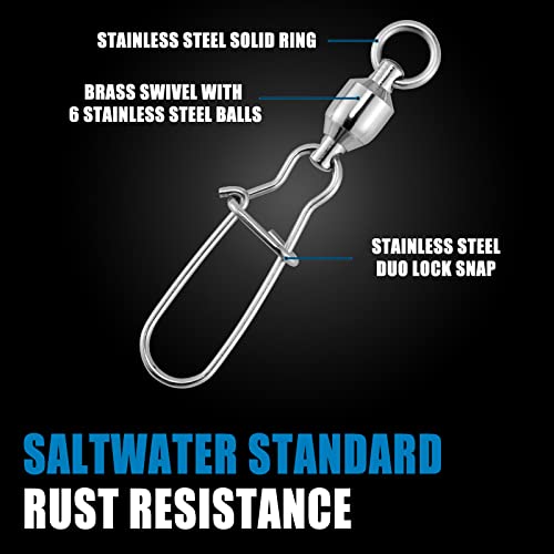 Dr.Fish 20 Pack Ball Bearing Snaps Swivels Fishing Tackles Duo Lock Snaps Stainless Steel Saltwater Freshwater Lure Leader Line Connector - size: #8-220LB-20 Pack