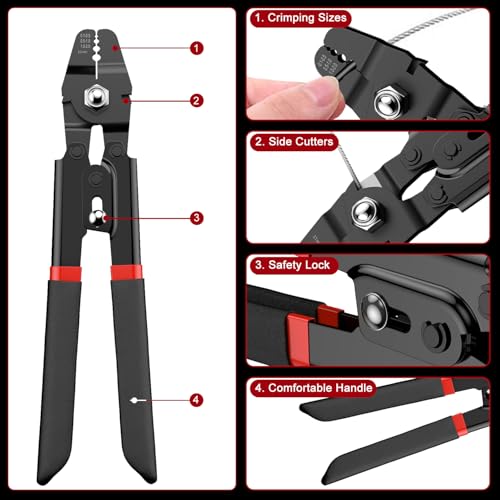 328ft Wire Rope Crimping Tool Kit, Fishing Crimping Tool With Black Vinyl Coated Wire Rope, 7x7 Strand Core(1.5mm), 200Pcs 1/16''Aluminum Crimp Loop Sleeves And 20Pcs Stainless Steel Thimble - color: Cable Crimper, 328ft Black Vinyl Coated Wire Rope, 200p