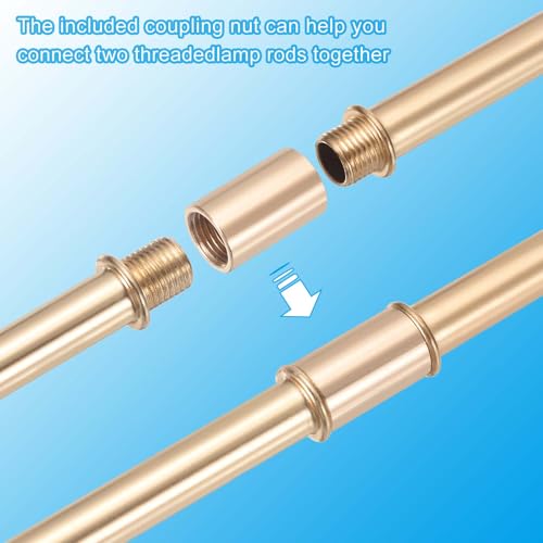 PATIKIL Straight Pipe Lamp Stems Rod Kit, 4 Set M10 Carbon Steel 50mm(1.97") Long Double End Thread Rod with Coupling Nuts Sleeve Connector for Table Lamps Chandeliers,Gold - color: Gold, size: 50mm(1.97")