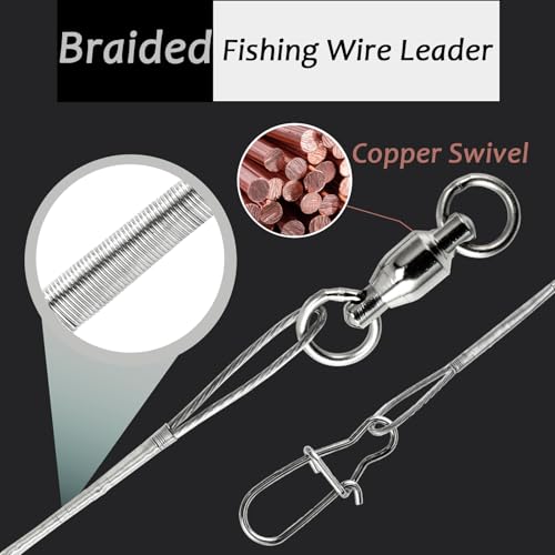 AMYSPORTS Stainless Steel Fishing Leader Saltwater Stainless Rigs Fishing Leader Lure Heavy Wire Fishing Leaders Steel White Nickel - size: #1 (9.8in-50lb) 20pcs
