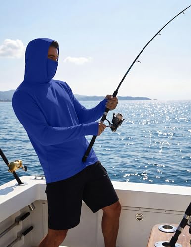 COOFANDY Mens UPF 50+ Sun Protection Hoodie with Mask Lightweight Long Sleeve SPF Fishing Shirts UV Hiking Running Rash Guard - color: Royal Blue, size: Small