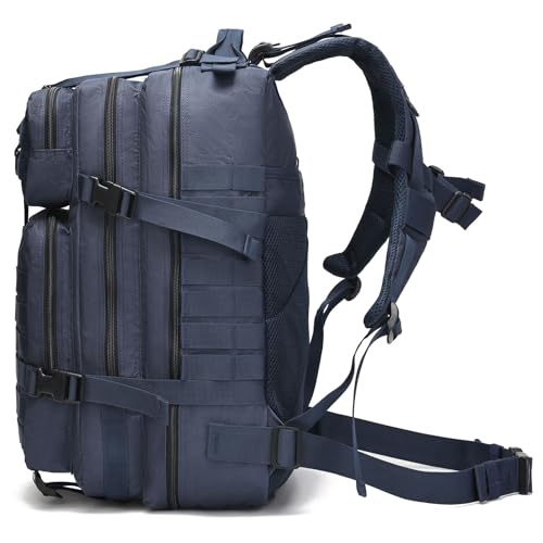 Tactical Backpack for Men, 45L Military Gym Backpacks, Large 3-Day Assault Pack Bug Out Bag MOLLE Daypack for Rucking Fishing Camping (Dark blue) - color: Dark Blue