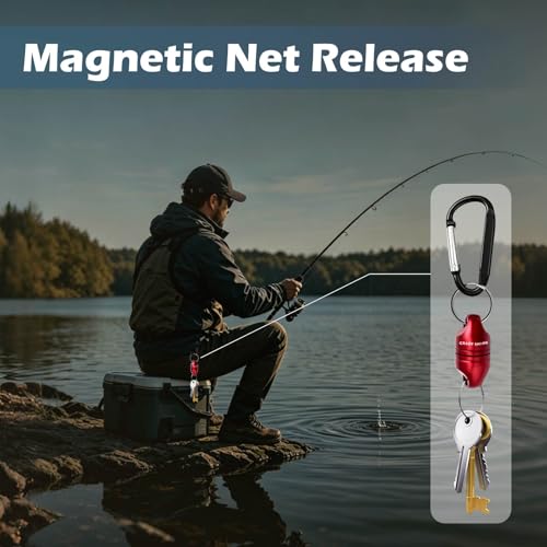 Magnetic Net Release for Fly Fishing, Aluminum Magnetic Quick Release Keychain, Fly Fishing Net Magnet Holder Retractor with Carabiner - color: Dark Red