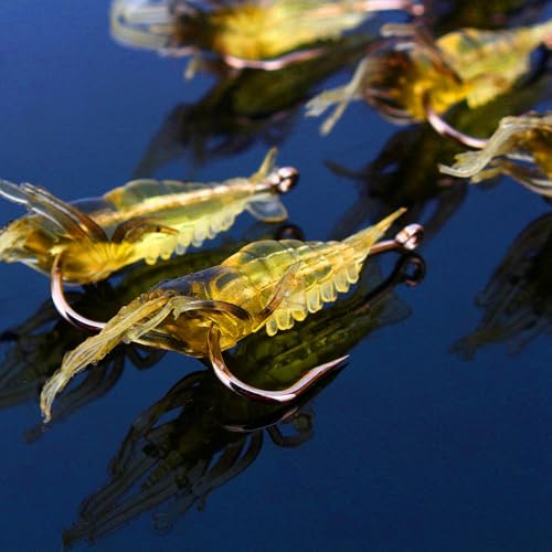 Shrimp Fishing Lures with Hooks – 4cm Pre-Rigged Jigs Artificial Prawn Fishing Bait for Bass Trout Salmon, Saltwater Freshwater Fishing Tackle Set