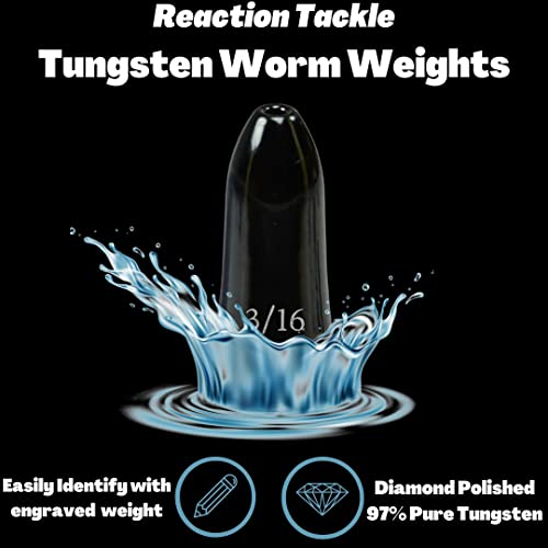 Reaction Tackle Tungsten Worm Weights for Bass Fishing - Bullet Sinkers for Texas Rig and Carolina Rig - Size Stamped Freshwater and Saltwater - color: Black, size: 1/16 oz (12-Pack)