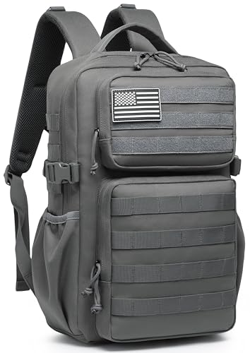 Wotony Military Tactical Backpack for Men Waterproof Daypack 3 Day Assault Pack Molle Bag with Water Bottle Holder - color: Grey, size: 30L