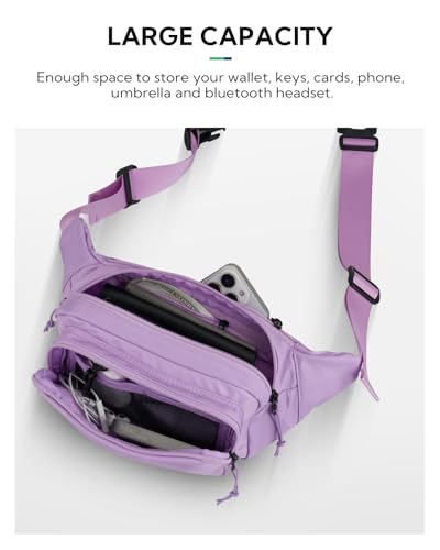 WATERFLY Fanny Pack Waist Packs: Large Crossbody Fanny Packs for Women Men with 5 Zipper Pockets Adjustable Strap Waist Bags Hip Pack for Traveling Cycling Running Hiking-Purple - color: Purple