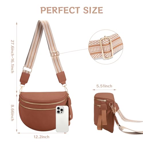 oscaurt Leather Crossbody Bag Bum Bag for Women Large Sling Bag Cross Body Purse Shoulder Handbag Fanny Pack - color: Brown, size: Large