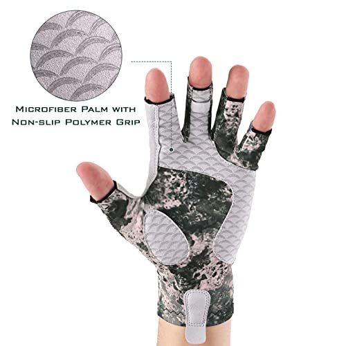 KastKing La Sal Fishing Gloves UPF50+ Sun Gloves UV Protection Fingerless Gloves Men Women for Outdoor, Kayaking, Rowing, Paddling, Canoeing, Hunting - color: C: Boulder Camo Origins, size: Large-X-Large