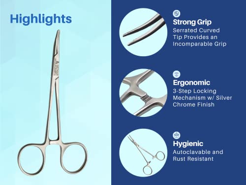 ARTMAN INSTRUMENTS Hemostat Curved 5 inches Stainless Steel Locking Tweezer Clamps, Precision Hemostats for Nurses, Fishing Forceps, Crafting, Hobby Use, Surgical Clamps, Artery Forceps