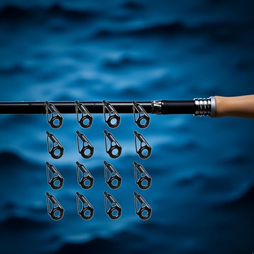 16Pcs Black Fishings Rod Tip Ceramic Guide Rings Replacement Rod Tip Guide Fishings Rod Eyelets Repair Part Easy Installation, Reel Care Accessories