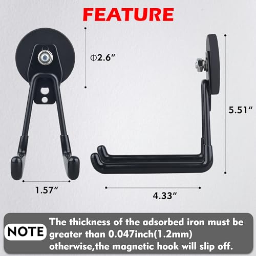 MUTUACTOR Magnetic Hooks Heavy Duty,2PCS Strong Magnetic Garage Hooks for Cruise Cabins,Anti-Scratch Magnet with Long Hooks for Power Drill,Garden Tools,Hose,Tool Chest,Steel Pegboard,Workshop - style: 2.6in Magnet L Black Hooks 2PCS