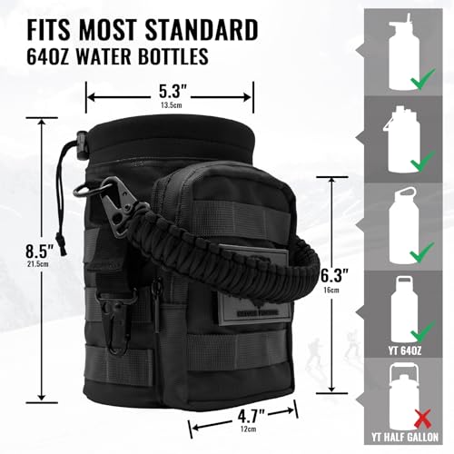 NATURE PIONEOR 32 64 128oz Tactical Water Bottle Pouch, Multi-Function Tactical Water Bottle Bag with Adjustable Shoulder Strap, Half/One Gallon Molle Strap Carrier Holder - color: Black, size: 64OZ