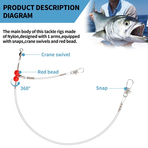 YOTO Fishing Leaders,Saltwater Tackle Rig with Swivels Snap, High-Strength Fishing Wire Gear Equipment for Lures Bait Or Hooks,1Arm and 2Arm - color: White Nylon Leaders, style: 1arm，12pack
