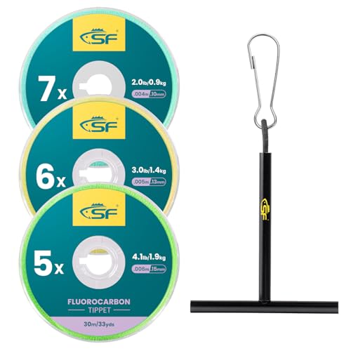 SF Clear Fluorocarbon Tippet Line Fly Fishing Tippets Leaders Trout 75M 100M 0X 1X 2X 3X 4X 5X 6X 7X - color: Fluorocarbon/3 Pcs with Tippet Holder/30M, size: 5-6-7X/30M