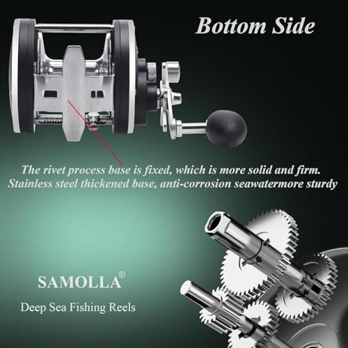 Sea Fishing Reel 44-66 LB Max Drag Saltwater Round Conventional Trolling Reel Aluminum CNC 2.8:1/4.4:1 Gear Ratio 5+1/7+1 Bearings for Tuna Salmon Marlin - color: Black-Right Hand, size: SL600