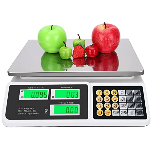 Price Computing Scale 88lb/40kg LCD Digital Commercial Price Scale with Stainless Steel Platform,Produce Scale & Food Scale for Farmers Market, Retail Outlets, Meat Shop (Flat Plate)