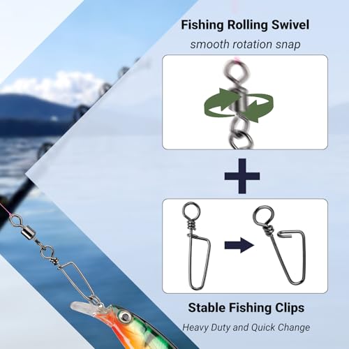 QISHUO Barrel Stainless Snap Swivels Strength Saltwater Lure Connector Fishing Steel Clips Fishing Swivel Rolling Black Nickel - size: Size5 (41lb) 50 pcs