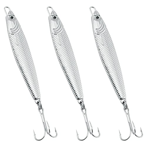 Dr.Fish Fishing Jigs Jigging Spoon Saltwater Fishing Lure Casting Metal Spoon Surf Fishing Mackerel Striper Lures Stinger Bluefish Vertical Diamond Jig - color: Silver, size: 2oz-3 Pieces