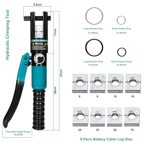Brileine 10-Ton Hydraulic Crimping Tool with 9 Dies - Battery Cable Crimper Tool & Wire Rope Crimping Tool for 12 AWG to 2/0 AWG, 1/16" 1/8" 3/16" Stainless Steel Cable Railing Tool, Hydraulic Crimper