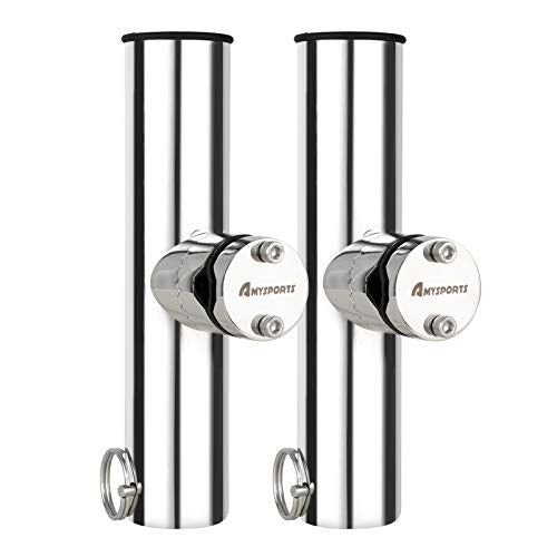 AMYSPORTS Stainless Steel Trolling Rod Holder Clamp Side Mount Fishing Pole Holders Adjustable Kayak Rail Rods Supporters Boat Sailboat for Boating - size: Size2PCS