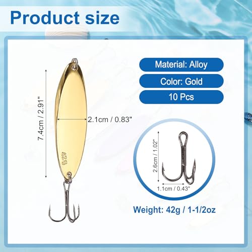 Fishing Spoons Lures, Metal Saltwater Treble Trout Lures Jigging Spoon with Treble Hooks Casting Spinner Baits - color: Gold, size: 42g / 1 1/2oz