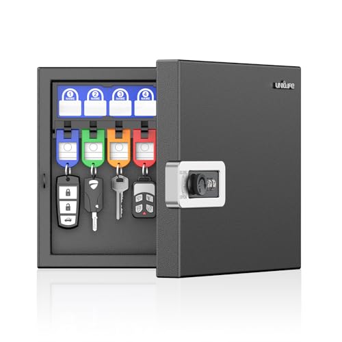 Uniclife 16 Keys Key Lock Box, Wall Mount Key Box, Key Cabinet, Car Key Organizer with Writable Key Racks and Tags, Security Key Holder Storage Box for Office, Black - color: Black, size: 16-key(combo lock)