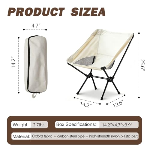 Wind Tour Portable Camping Chair Foldable Outdoor Chair for Hiking Camp Backpacking Lawn Beach Fishing Picnic with Carry Bag (Off White) - color: Off White