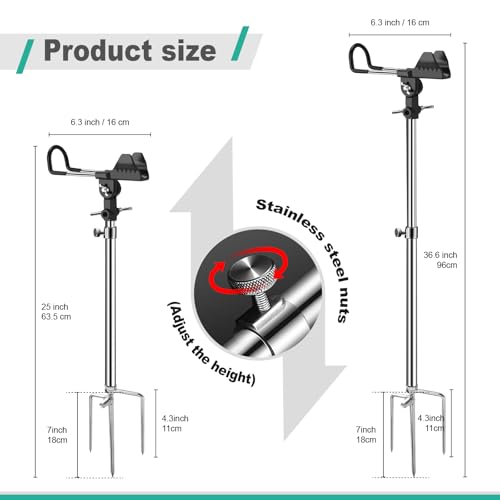 2/4 Pack Fishing Rod Holders, 360 Degree Adjustable Fishing Rod Holders for Bank Fising , Height Adjustable 25-36.6 Inch Multifunctional Stainless Steel Beach Fishing Rod Holder Fishing Gifts for Men - color: Black-2 Pack