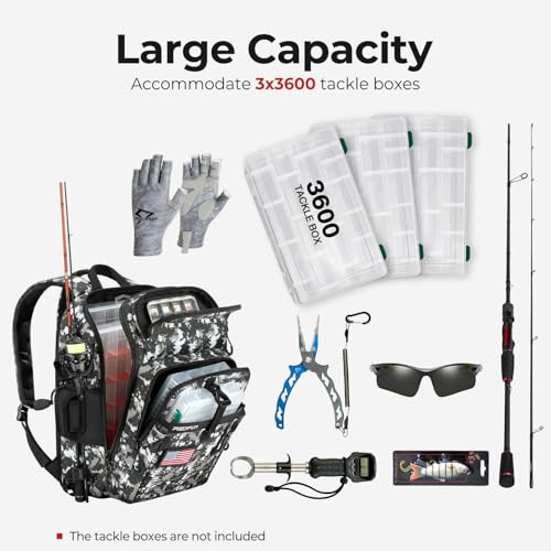 Piscifun Fishing Tackle Backpack with Rod & Gear Holder, Lightweight Outdoor Water-Resistant Fishing Shoulder Storage Bag with Protective Rain Cover, Digital Camouflage - color: Digital Camouflage, size: Standard