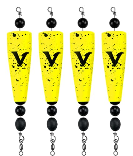 4 Pack Pre-Rigged Popping Corks for Fishing, Steel Wire Leader Saltwater Fishing Cork Float with Rattling Beads, Weighted Popping Cork for Redfish Trout Snook - color: Yellow with Black Splatter, size: 4" (1/2oz)