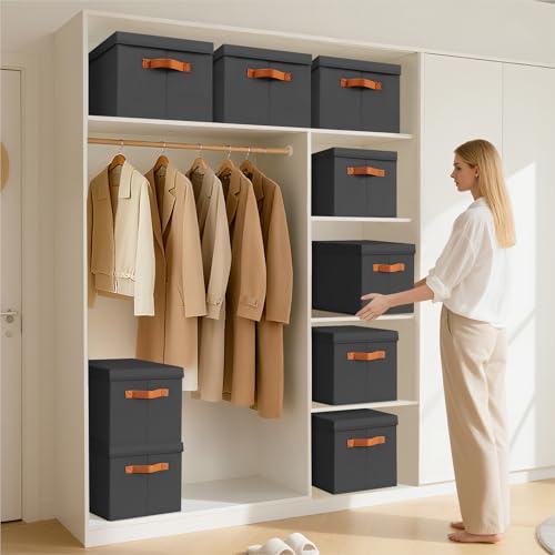 Homsorout Storage Bins with Lids - Large Fabric Closet Bins with Lid, 6 Pack Clothes Organizers and Storage, Collapsible Stackable Cube Basket for Home, Office, Dorm, Black - color: Black, size: XL(6-Pack)